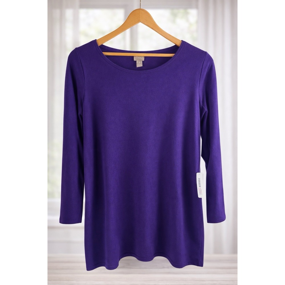 New Chicos Touch of Cashmere Peek‎ A Boo Rhinestone Sleeve Sweater 3 XL Purple